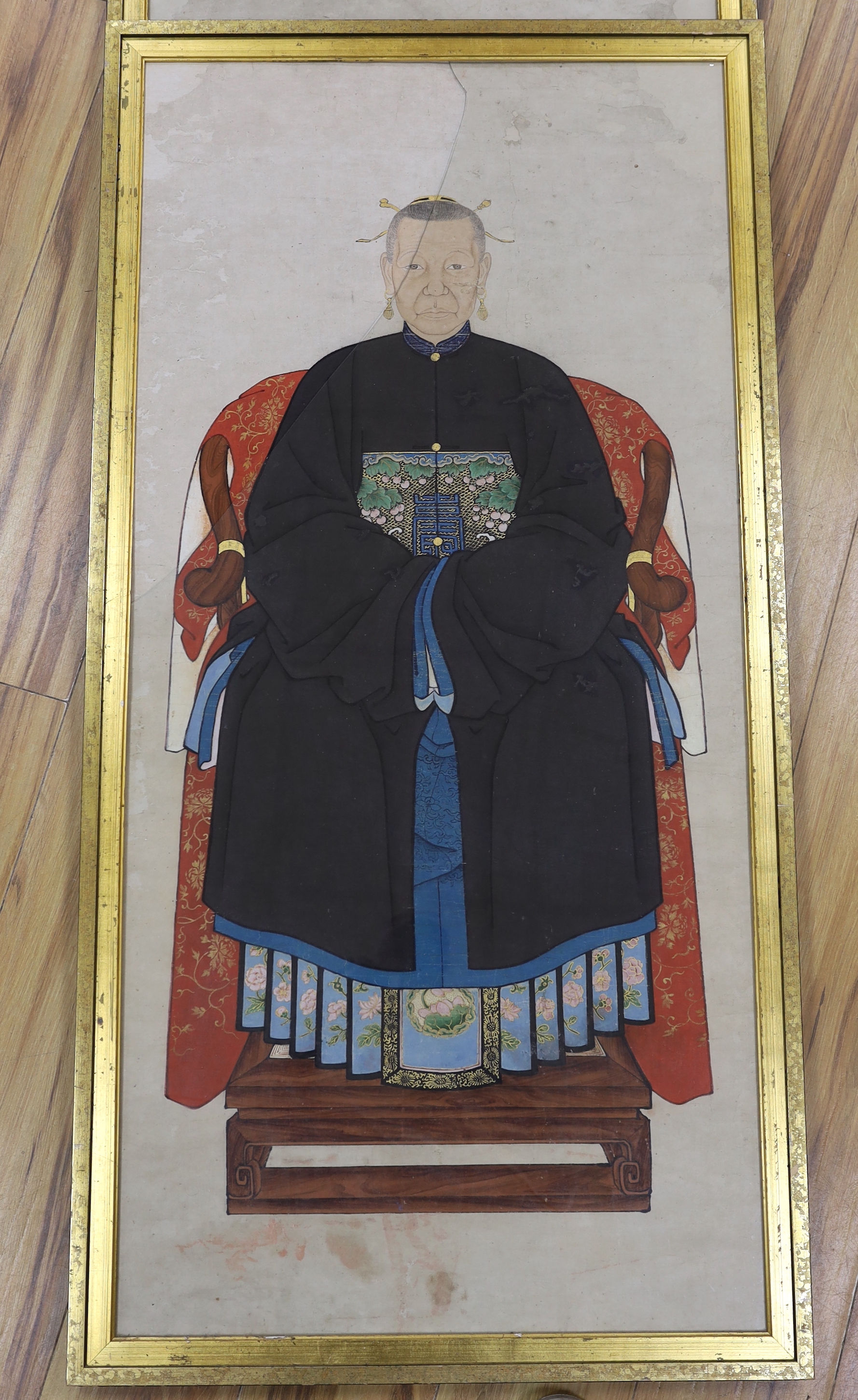 Chinese School, pair of watercolours, Qing Ancestor portraits, 114 x 54cm